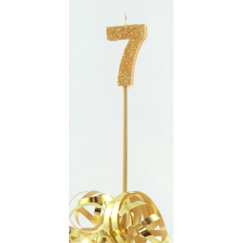 Gold Glitter Number 7 Seven Candle