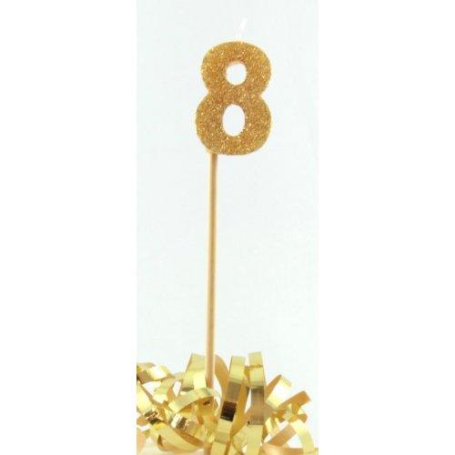 Gold Glitter Number 8 Eight Candle - Party Affair