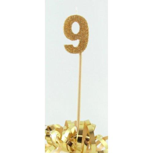 Gold Glitter Number 9 Nine Candle - Party Affair