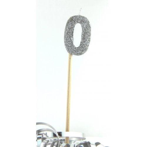 Silver Glitter Number 0 Zero Candle - Party Affair