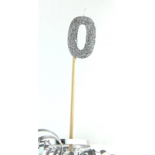 Silver Glitter Number 0 Zero Candle