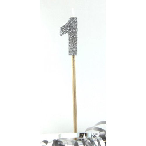 Silver Glitter Number 1 One Candle