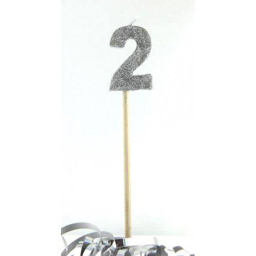 Silver Glitter Number 2 Two Candle - Party Affair