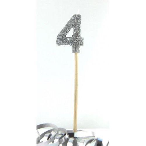 Silver Glitter Number 4 Four Candle - Party Affair