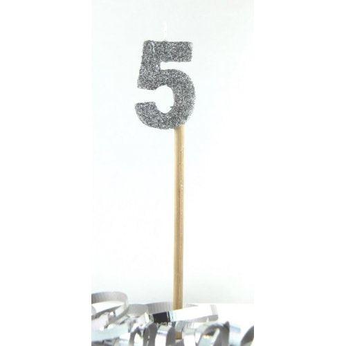 Silver Glitter Number 5 Five Candle - Party Affair