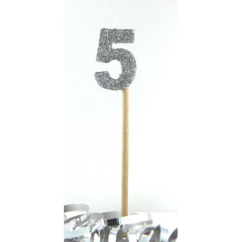 Silver Glitter Number 5 Five Candle