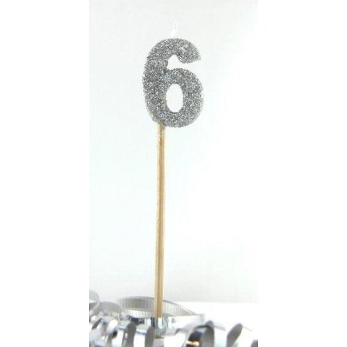 Silver Glitter Number 6 Six Candle - Party Affair