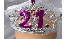 Silver Tiara With 21 & Coloured Jewels