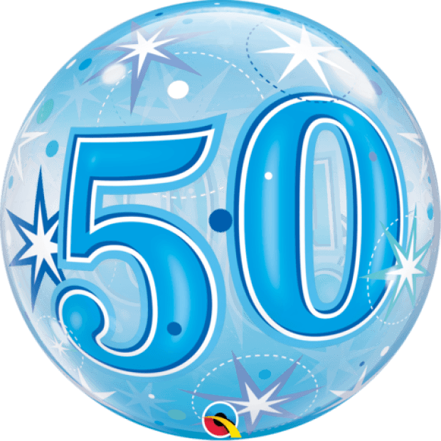 Blue Starburst Sparkle 50th Bubble Balloon - Party Affair