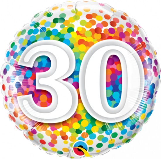 Number 30 Rainbow Confetti Foil Balloon