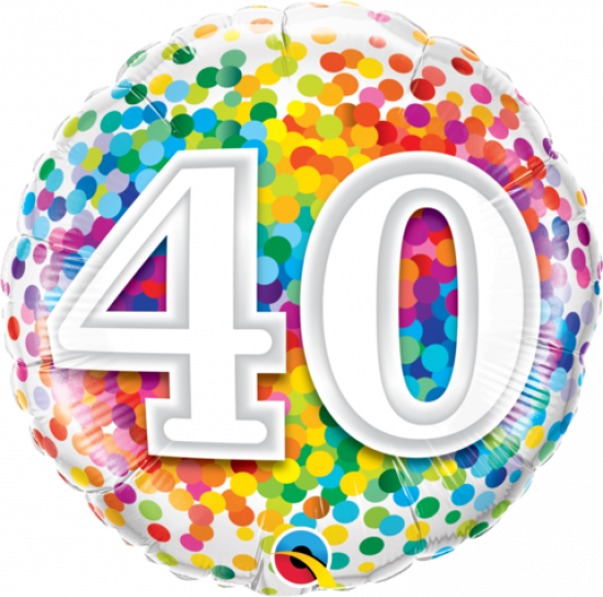 Number 40 Rainbow Confetti Foil Balloon
