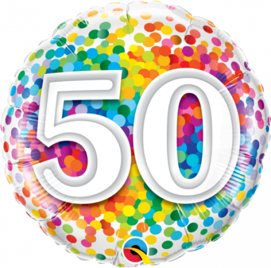 Number 50 Rainbow Confetti Foil Balloon