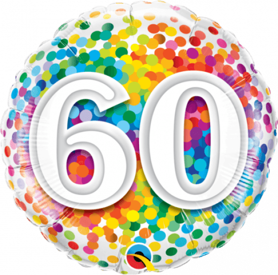 Number 60 Rainbow Confetti Foil Balloon - Party Affair