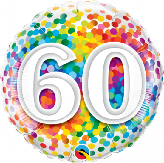 Number 60 Rainbow Confetti Foil Balloon