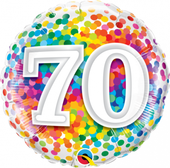 Number 70 Rainbow Confetti Foil Balloon