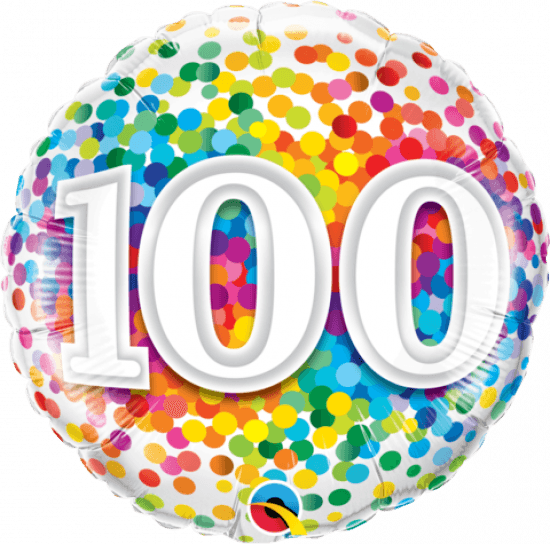 Number 100 Rainbow Confetti Foil Balloon - Party Affair