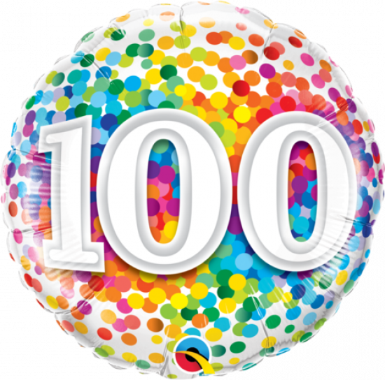 Number 100 Rainbow Confetti Foil Balloon