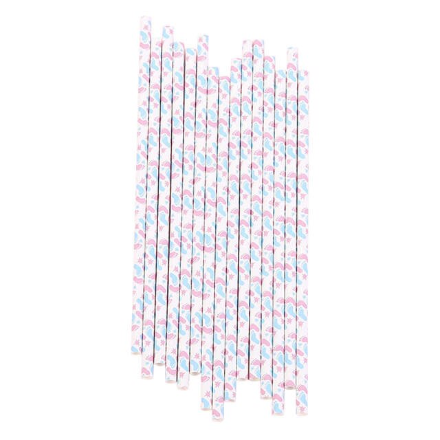 Pink & Blue Baby Footprint Paper Straws