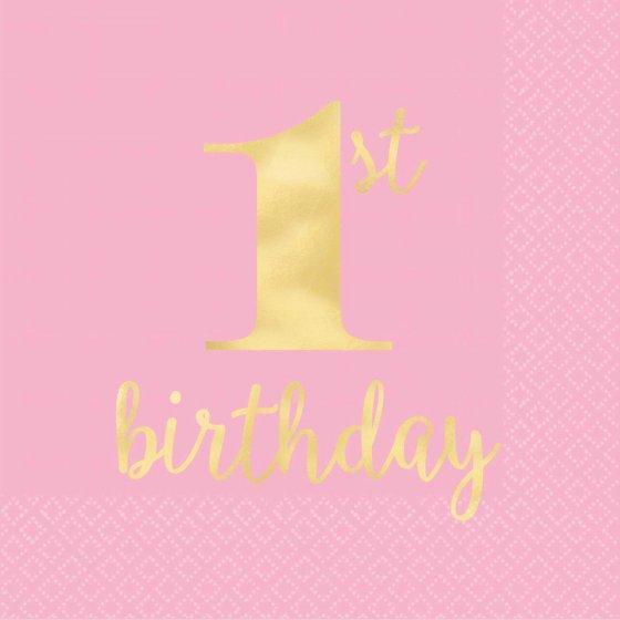 Pink & Gold 1st Birthday Cocktail Napkins - Party Affair
