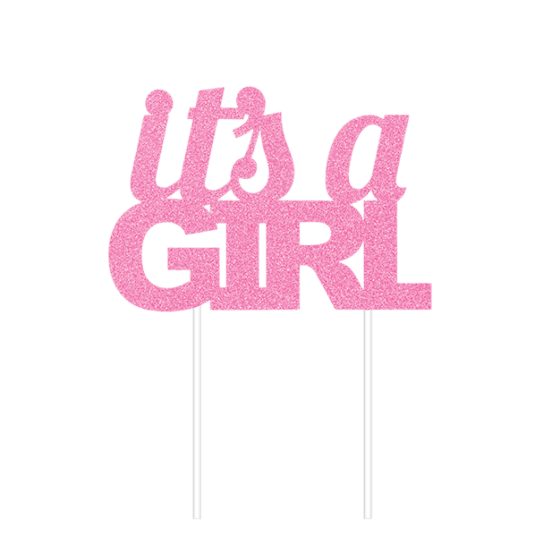 Pink It&#39;s A Girl Glitter Cake Topper - Party Affair