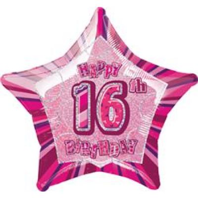Pink Star Glitz Happy 16th Birthday Foil Balloon