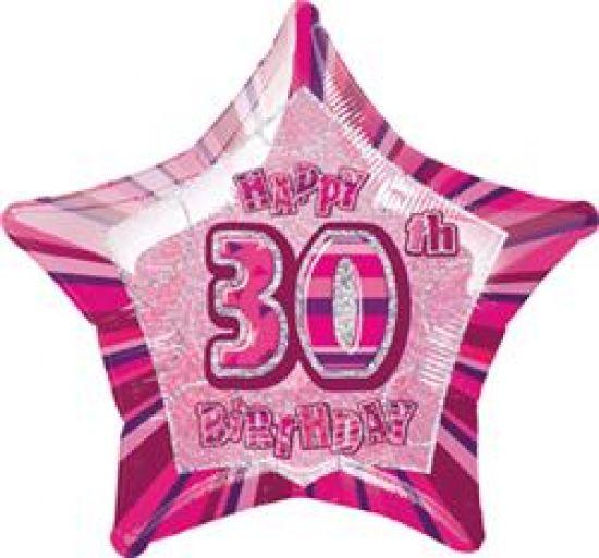 Pink Star Glitz Happy 30th Birthday Foil Balloon - Party Affair