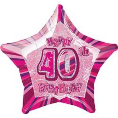 Pink Star Glitz Happy 40Th Birthday Foil Balloon