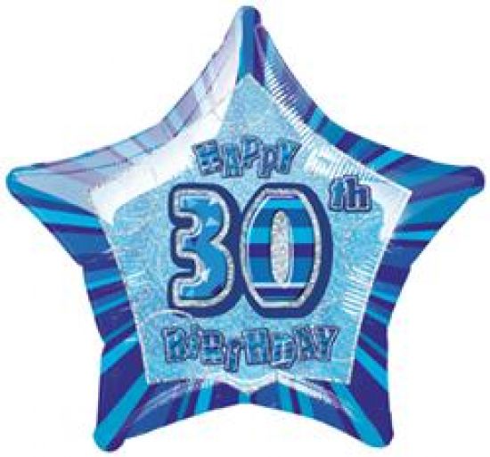 Blue Happy 30th Birthday Star Foil Balloon