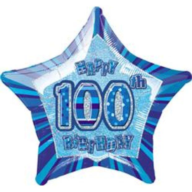 Blue Star Glitz Happy 100th Birthday Foil Balloon - Party Affair