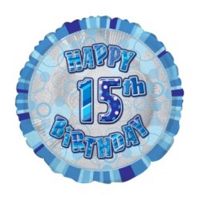 Blue Happy 15th Birthday Foil Balloon