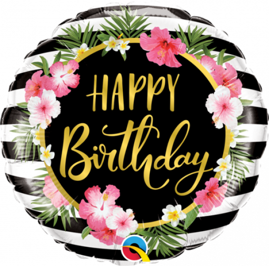 Hibiscus Stripes Birthday Foil Balloon