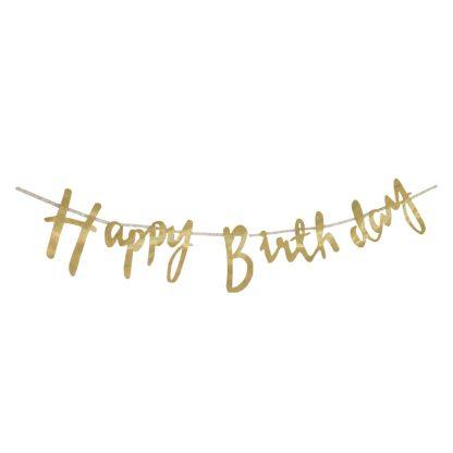 Gold Cursive Happy Birthday Banner - Party Affair