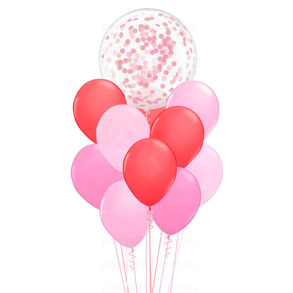 Lots of Love, Pink & Red Confetti Mini Jumbo Balloon Bouquet - Party Affair