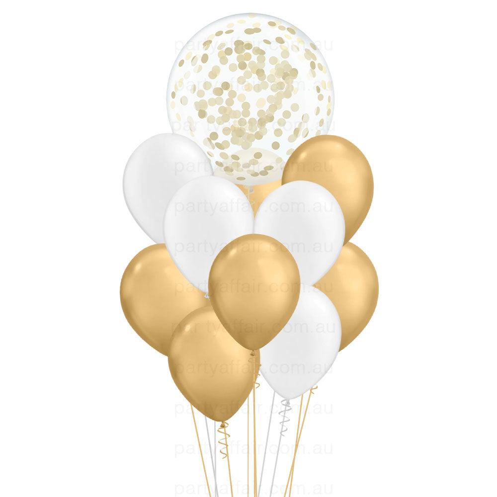 Lots of White & Gold Confetti Mini Jumbo Balloon Bouquet - Party Affair