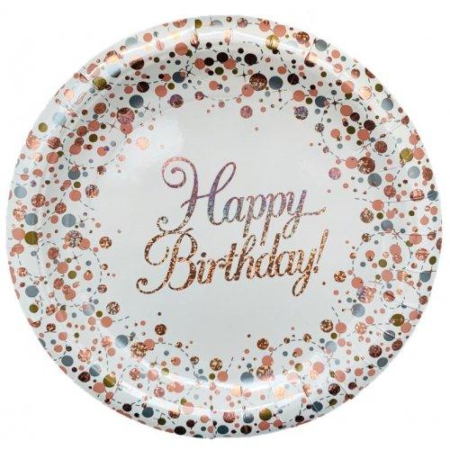 Sparkling Rose Gold Happy Birthday Dinner Plates - Party Affair