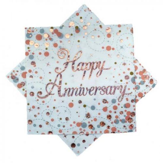 Sparkling Rose Gold Happy Anniversary Lunch Serviettes - Party Affair