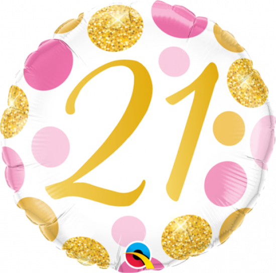 21 Pink & Gold Dots Foil Balloon