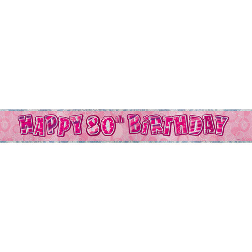 Pink & Silver Glitz Happy 80th Birthday Foil Banner