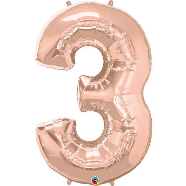 Rose Gold Number 3 Three 86cm Foil Balloon