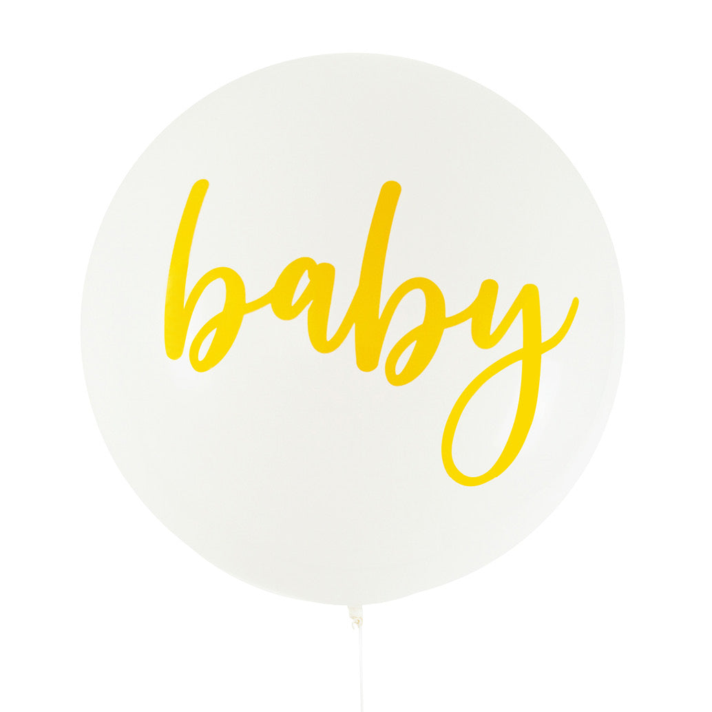 White With Gold Baby Print Jumbo Latex Helium Balloon