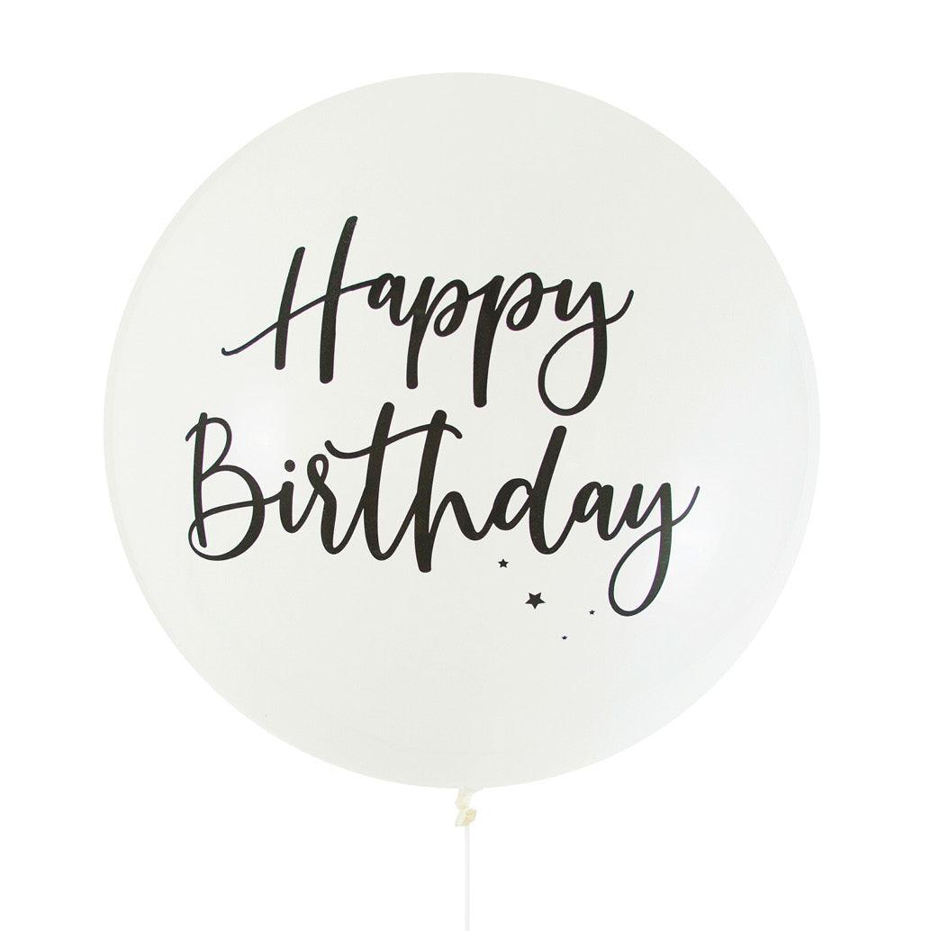 White With Black Happy Birthday Print Jumbo Latex Helium Balloon - Party Affair