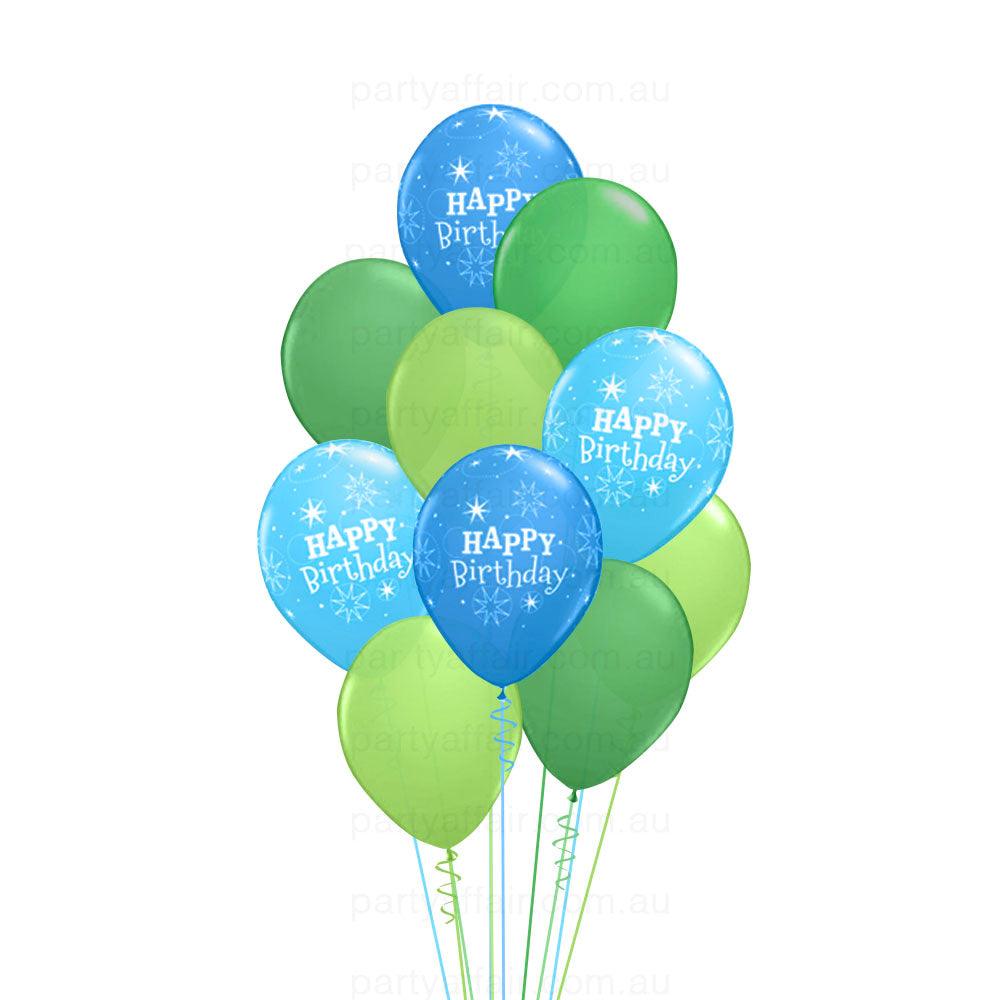 Birthday Sparkle Blue 10 Balloon Bouquet - Party Affair