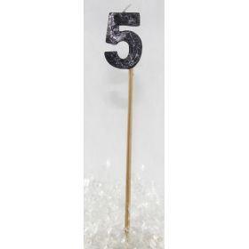 Black Glitter Number 5 Five Candle - Party Affair