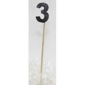 Black Glitter Number Three 3 Candle - Party Affair