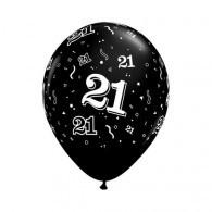 Black Metallic '21' Printed Latex Balloon 