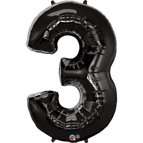 Black Number 3 Three 86cm Foil Balloon 