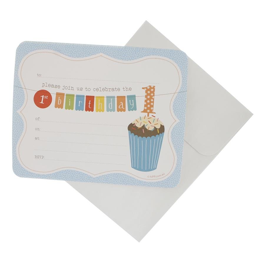 Blue First Birthday Party Invitations 