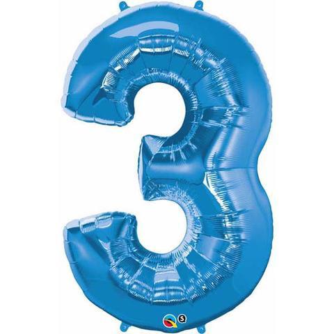 Blue Number 3 Three 86cm Foil Balloon Qualatex