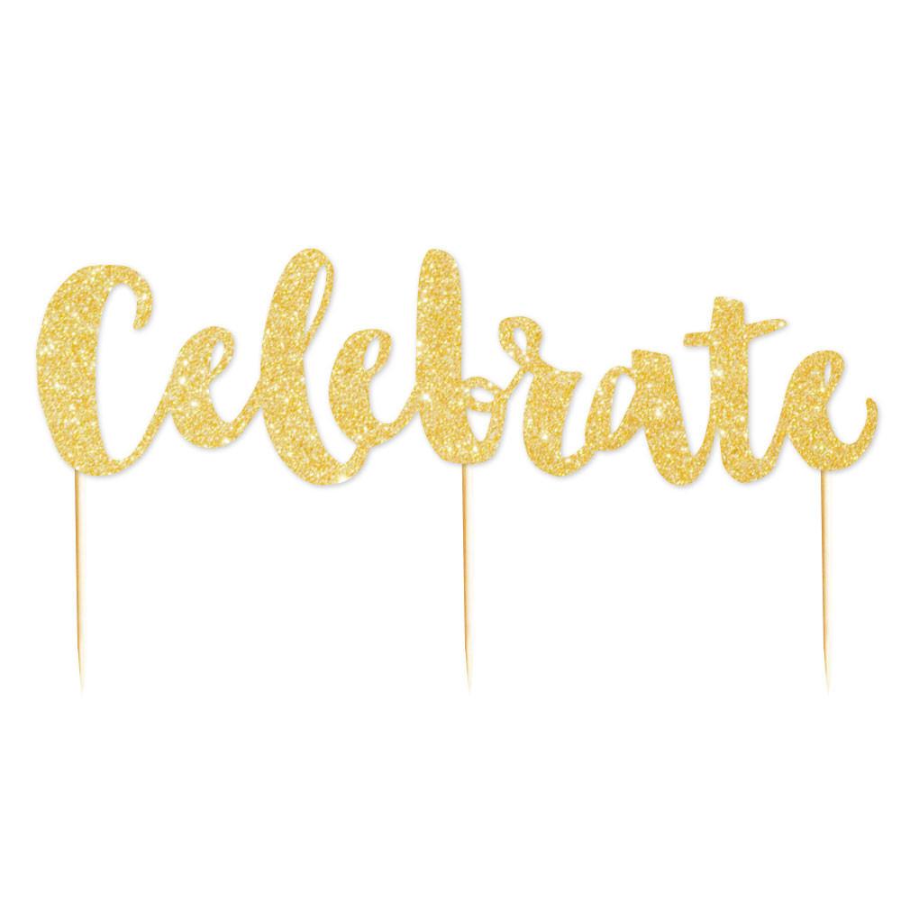 Celebrate' Gold Glitter Cake Topper 
