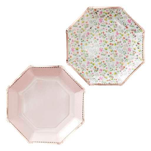 Ditzy Floral Rose Gold Detail Dinner Plates - Party Affair